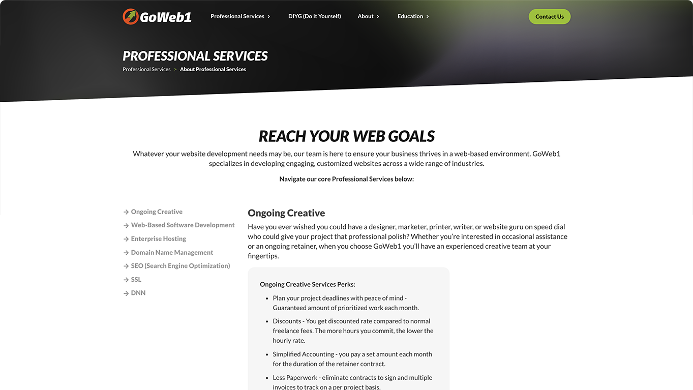 goweb1 professional services web page
