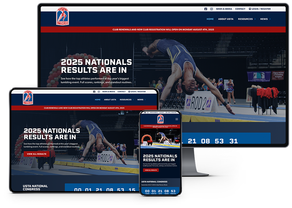 United States Tumbling and Trampoline Association USTA Website responsive showcase