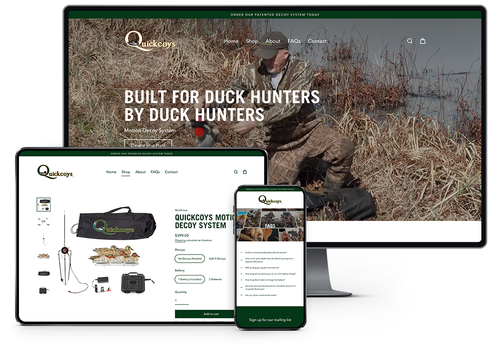 Quickcoys duck hunting motion decoy system Website responsive showcase