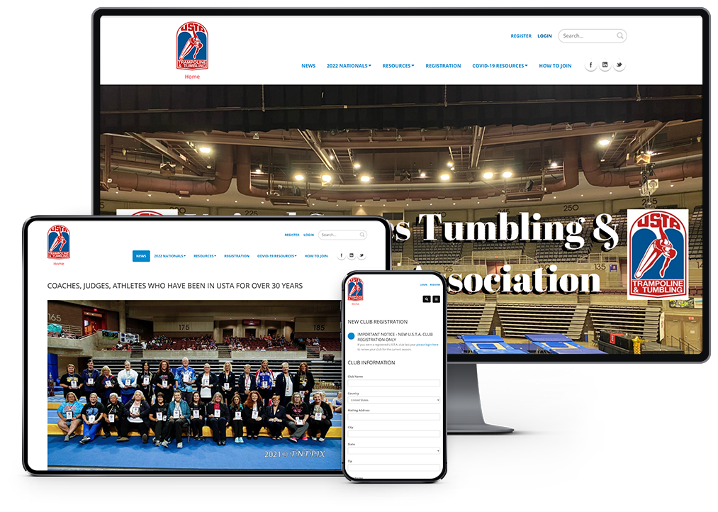 United States Tumbling and Trampoline Association USTA Website responsive showcase